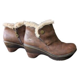 JBU Boots by Jambu Mesa Ankle Boot Green Leather Faux Fur Lined Women's Size 6.5